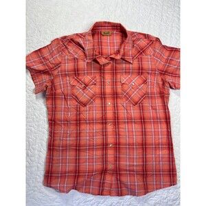 Wrangler Wrancher Shirts Orange Red Button Up Flannel Size XL